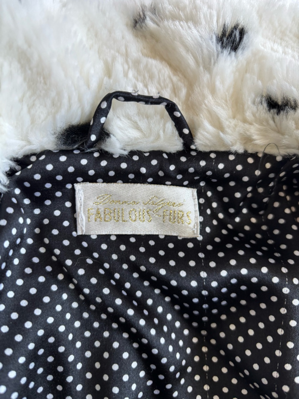 Girls Faux Fur Coat - White Black Polka Dot - 6X Kids - Picture 6 of 7